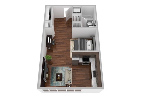 Floor plan for studio, 1 bath, 513 sqft